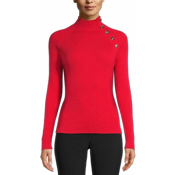 Anne Klein Sweater Button-Detail Ribbed Pullover Red Women sz XXL NEW NWT 565 - Picture 1 of 2
